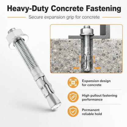 60 PCS 1/2" x 3-3/4" Concrete Anchors - Standard Heavy Duty Cement Anchor Bolts for Concrete - Metal M12 Expansion Concretes Fasteners Wall Anchors Cement