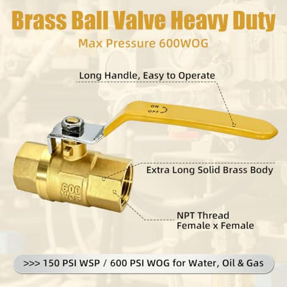 4 Pack 3/4" Brass Ball Valve, Full Port Female Threaded Shut Off Valve, 3/4inch NPT Ball Valve, Heavy Duty Brass Water Control Valve, 600 WOG for Plumbing, Irrigation & Industrial Use - size: 3/4 Inch