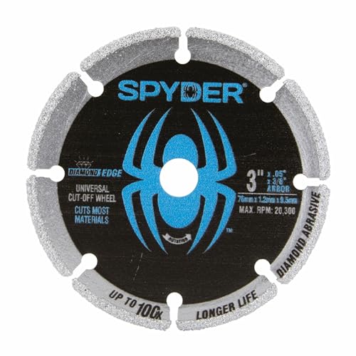 Spyder 3-Inch Diamond Bite Cut-Off Wheel for Steel, Cast Iron, Rebar, Stone, Concrete Block, Ceramic Tile, and More, 3/8-Inch Arbor (14003) - size: 3-Inch, style: Diamond Edge