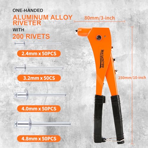 Rivet Gun with 200PCS Rivets and 4 Drill Bits, Professional Aluminum Alloy Riveter, Heavy Duty Pop Manual Riveting Tool with 4 Interchangeable Heads for Metal, Wood and Plastic - size: Aluminum Alloy Riveter With 200PCS Rivets
