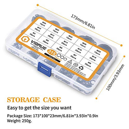VIGRUE 315Pcs Snap Ring Shop Assortment Alloy Steel External Circlip Snap Retaining Clip Rings Set, 15 Sizes - size: 315PCS