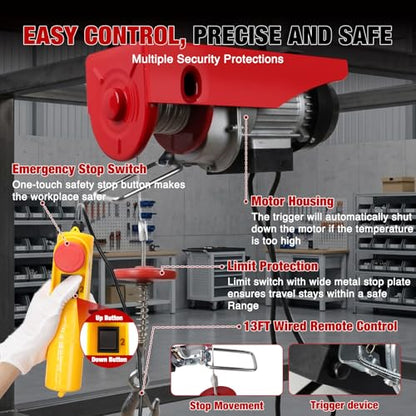 Nilight Electric Hoist 110V Electric Winch with Wired Remote, 440LBS Hoist Lift Single/Double Slings 39FT Lifting Height Material Handling Tool w Emergency Stop for Garage Warehouses Factories Attic - size: 440LBS Wired Remote