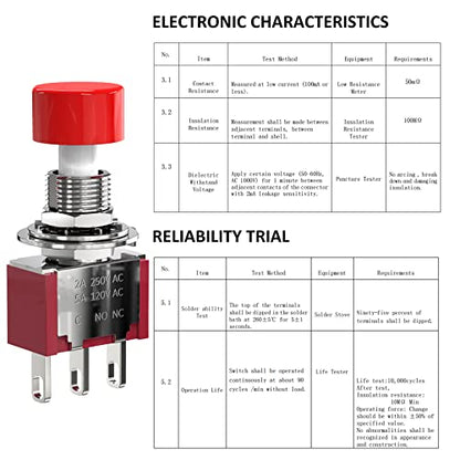AC 2A/250V 5A/120V 3 Pin Momentary Push Button Switch NO NC with Red Cap 5Pcs - size: 3P