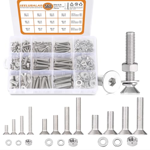 568 Pcs M4 M6 M8 Flat Head Socket Cap Screws Countersunk Bolts - size: M4/M6/M8 - 10/16/20/25//30/40mm