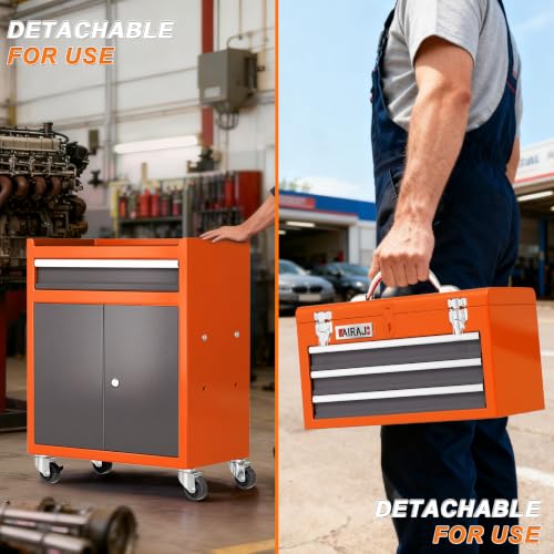 4 Drawer Rolling Tool Chest with 360° Wheels,40"Detachable 2-in-1 Tool Box - color: Orange‌, size: 4-drawer tool chest