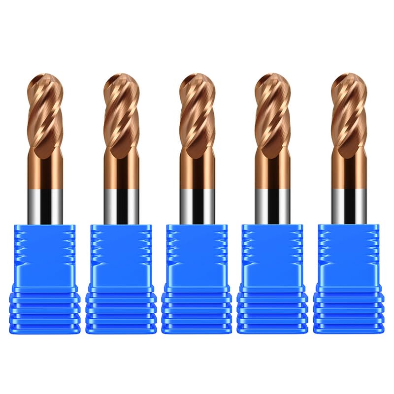 5PCS 1/8" Carbide Ball Nose end Mill Bits Set- 1/8" Shank Dia,1-1/2'' Oal - 4 Flutes TISIN Coated - for Alloy Steels, Hardened Steels - size: 1/8 in