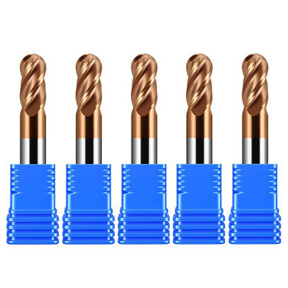 5PCS 1/8" Carbide Ball Nose end Mill Bits Set- 1/8" Shank Dia,1-1/2'' Oal - 4 Flutes TISIN Coated - for Alloy Steels, Hardened Steels - size: 1/8 in