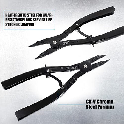 SMOTIVEPRO 16" Snap Ring Pliers Set，2 Piece Internal and External Snap-Ring Pliers Tool Set Heavy Duty, Retaining Ring With Replacement Tips