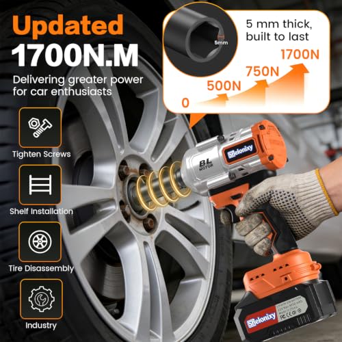 1/2" Cordless Impact Wrench, 1700N.m Orange - color: Orange