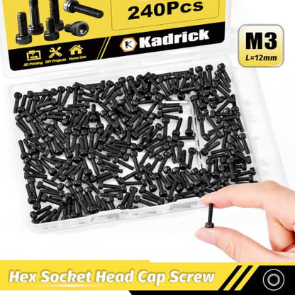 KADRICK 240PCS M3 x 12mm Hex Socket Head Cap Screws, M3-0.5 Fully Threaded - size: M3x12MM 240PCS