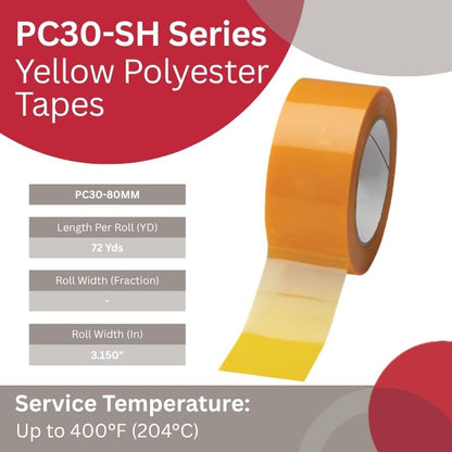 Caplugs PC30-80MM PC30-SH Series, Yellow Polyester Tapes, 3.15" Width - size: 3.15" W
