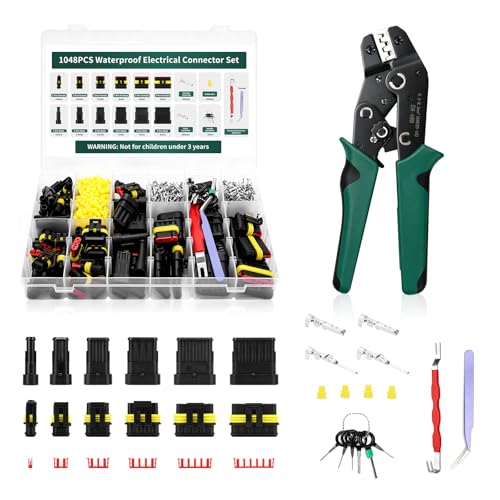 1048Pcs 55 Sets Waterproof Automotive Electrical Wire Connectors with Ratcheting Wire Crimper,Wire Connector Plug Kit 1/2/3/4/5/6 Pin Plug Connectors Kit Male and Female for Car Truck Motorcycle Boat