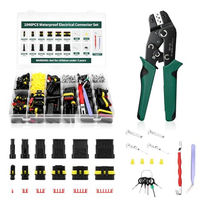 1048Pcs 55 Sets Waterproof Automotive Electrical Wire Connectors with Ratcheting Wire Crimper,Wire Connector Plug Kit 1/2/3/4/5/6 Pin Plug Connectors Kit Male and Female for Car Truck Motorcycle Boat