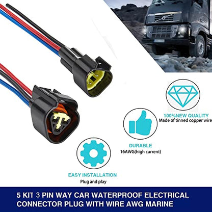 3P Waterproof Connectors,16AWG Waterproof Electrical Car Auto Wire - size: 3pin way