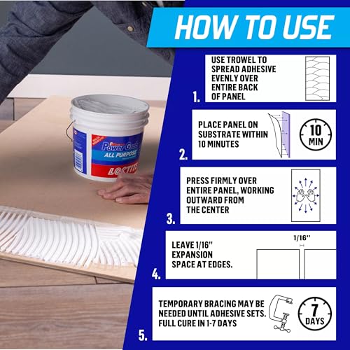Loctite Power Grab Express All Purpose Construction Adhesive, White, 1 Gallon Pail, 1 Pack - Versatile Construction Glue for Cement, Tile, Wall & More - size: 1 Pack, style: 1 Gallon