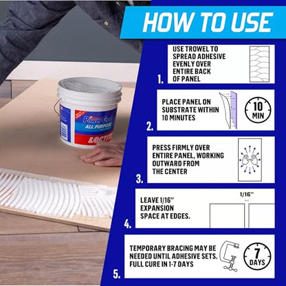 Loctite Power Grab Express All Purpose Construction Adhesive, White, 1 Gallon Pail, 1 Pack - Versatile Construction Glue for Cement, Tile, Wall & More - size: 1 Pack, style: 1 Gallon