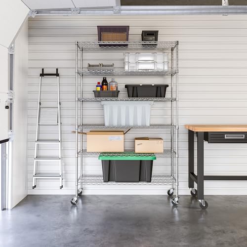 UltraDurable 6-Tier NSF Steel Wire Shelving, 48"W x 18"D x 75"H - color: Steel, size: 6-Tier Shelving, 48" W x 18" D