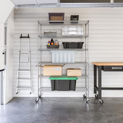 UltraDurable 6-Tier NSF Steel Wire Shelving, 48"W x 18"D x 75"H - color: Steel, size: 6-Tier Shelving, 48" W x 18" D