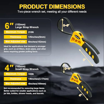 2-Piece Heavy-Duty Strap Wrench Set Upgrade, 4" to 6" Diameter - color: Yellow