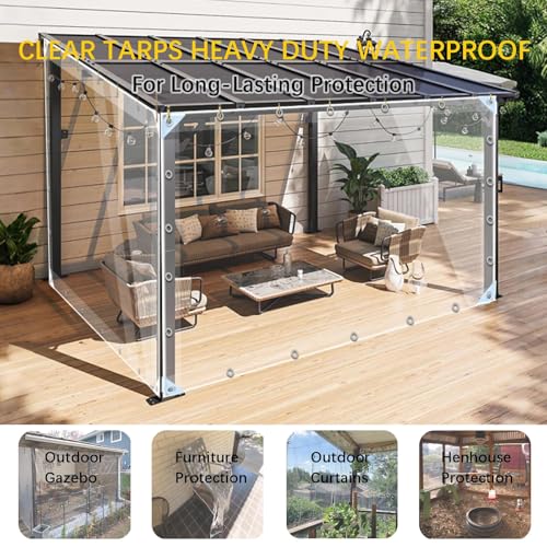 LC&QS Clear Tarps Heavy Duty PVC, Transparent Tarp Durable Waterproof Dustproof Windproof, Tarpaulin with Grommets & Ropes for Greenhouse, Patio, Garden, Pavilion, Chicken, Porch, Outdoor（8' x 20'） - size: 8' x 20'（2.4x6m）