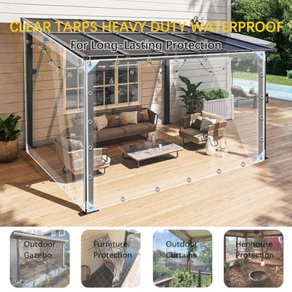 LC&QS Clear Tarps Heavy Duty PVC, Transparent Tarp Durable Waterproof Dustproof Windproof, Tarpaulin with Grommets & Ropes for Greenhouse, Patio, Garden, Pavilion, Chicken, Porch, Outdoor（8' x 20'） - size: 8' x 20'（2.4x6m）