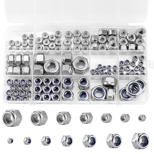 135 Pack 304 Stainless Steel A2-70 Nylon Insert Lock Nuts, SAE & Metric - color: Silver, size: Metric&SAE