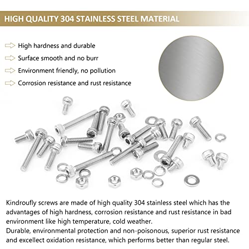 562 Pieces M3 x 4/6 /8/10 /12/16 /20mm Hex Socket Head Cap Screws Nuts Washers Assortment Kit, 304 Stainless Steel, Fully Machine Thread - size: M3, style: Socket Head