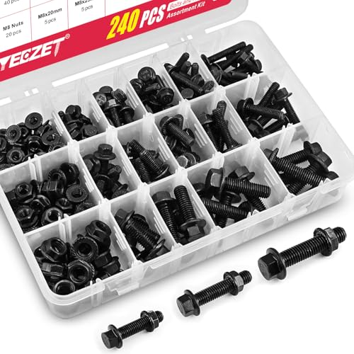 Flanged Hex Bolts and Nuts Assortment Kit, Black Alloy Steel Grade 10.9, 240 Pieces, M5 M6 M8 Metric Sizes, Black Oxide Finish - color: 240PCS M5 M6 M8 Bolts and Nuts Kit
