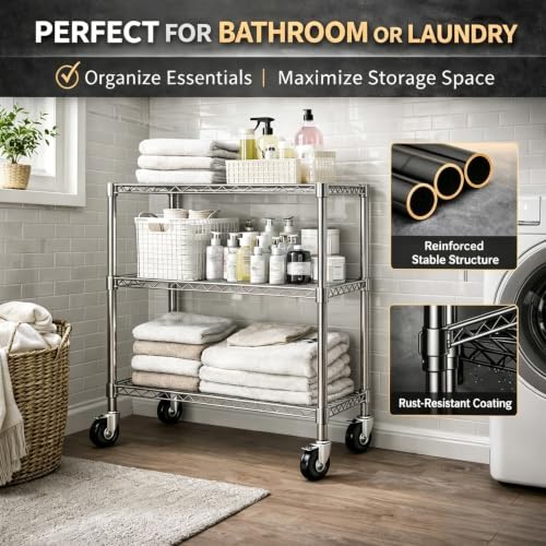 Storage Shelves - 3 Tier Metal Shelving Unit, 18" D × 36" W × 48" H - color: Chrome, size: 18"D X 36"W x 48"H, 3 Tier