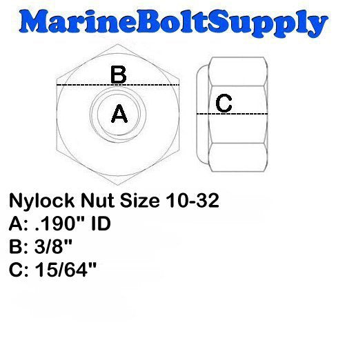 Superior Grade/Type 316 Stainless Steel Nylon Insert Lock Nuts - Marine Bolt Supply (10-32 (Pack of 100pcs)) - size: 10-32 (pack of 100pcs)
