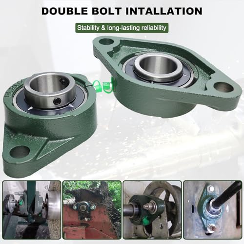 2 Pack UCFL207-22 Pillow Block Bearing – Flange 2 Bolt Mounted Pillow Block Bearings – Bearing Steel Bearings with 1-3/8" Bore - Self-aligning Bearings with Solid Cast Iron Base - style: UCFL207-22