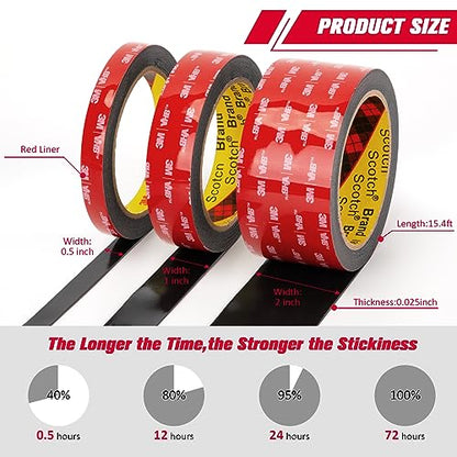 3M Double Sided Tape Heavy Duty 1" x 15.4 Ft, Mounting Tape Black 5925 - color: Black, size: 1" x 15.4Ft
