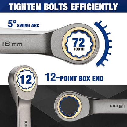 WORKPRO 22 PCS Ratchet Combination Wrench Set with Tool Box, Nickel Plating - style: Regular & Nickel Plating