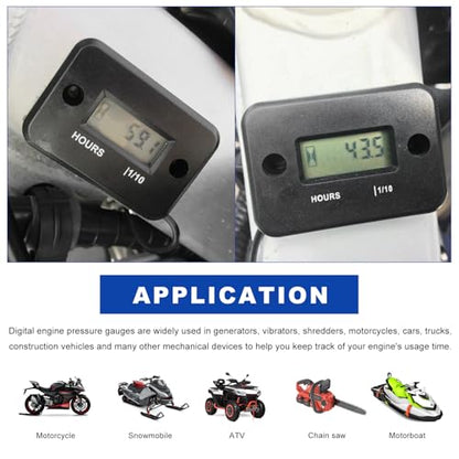 Sun Walker 2PCS Inductive Hour Meter, Waterproof Hour Meter Automatically Shutdown Hr Counter, Digital LCD Hourmeter Maintenance Reminder for Gas Engine Powered Motorcycle Snowmobile (Black+Red) - color: Black+Red