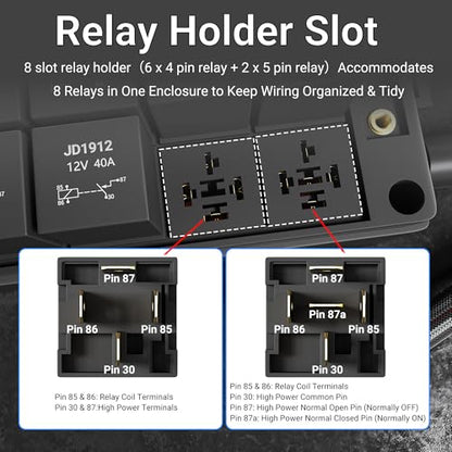 DaierTek 12V Fuse Box and Relay Block, 8 Relay 12 ATC/ATO Blade Fuse Pre-Wired Panel Dustproof Pre-Wired Fuse Relay Box for Automotive Car Marine Boat - color: 8 Relay 12 Fuse Pre-wired Relay Box