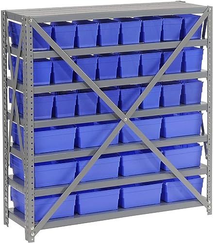 Global Industrial 7 Shelf Steel Shelving with (36) 4" H Plastic Shelf Bins