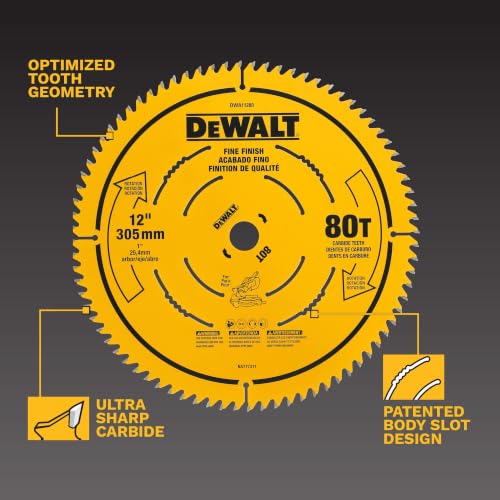 DEWALT 12 Inch 80T Carbide Circular Saw Blade, Fine Finish Saw Blade (DWA11280)