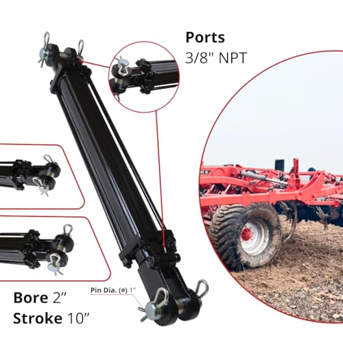 Double Acting Hydraulic Cylinder - AG Tie-Rod Hydraulic Cylinder 2500 PSI Agriculture Standard 2" bore 10" Stroke (2x10) - size: 10" Stroke, style: 2" Bore