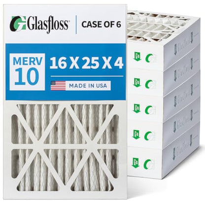 Glasfloss 16 x 25 x 4 MERV 10 Furnace AC Air Filter. 6 Pack