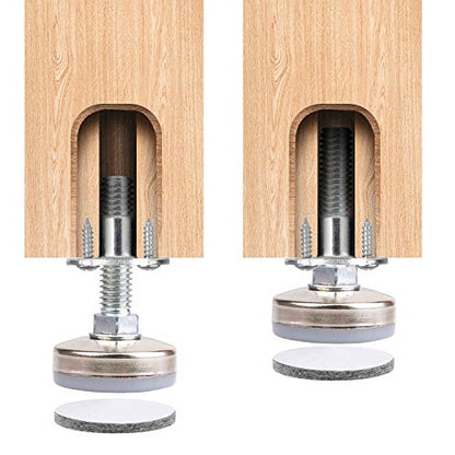 Heavy Duty Furniture Leveling Feet Adjustable Furniture Leg Levelers for Tables Chairs Cabinets Sofa Raiser, Support 1320LBs, T- Nut Kit 3/8”-16 Thread, Large Base,w/ 4 Felt Pads,12 Screws (4 Pack) - color: White-4p