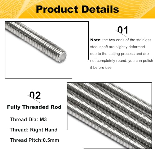 M3x150mm Fully Threaded Rod for Anchor Bolts Clamps Hangers U Bolts RC Car - size: M3*150MM
