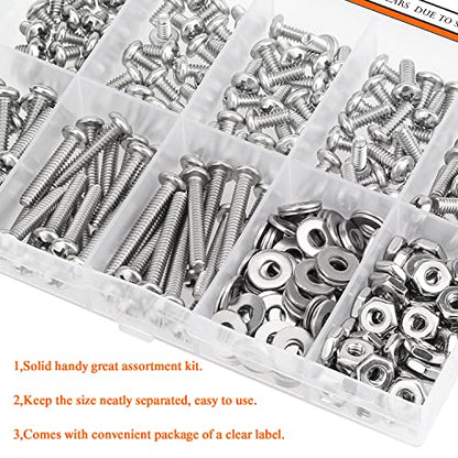 HELIFOUNER 240 Pieces #6-32 Phillips Pan Head Machine Screws Nuts Washers Assortment Kit, Coarse Thread, Fully Machine Threaded, 304 Stainless Steel - size: #6-32, style: Phillips Pan Head