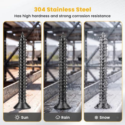 #8 x 1 Flat Head Wood Screw, Sheet Metal Screws, Stainless Steel 18-8 (304), Black Finish, 100 PCS - color: Black, size: #8 x 1"