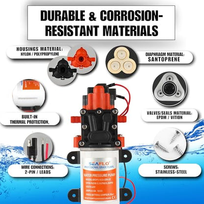 SEAFLO 22-Series Water Pump - 12V, 1.3 GPM, 100 PSI - On-Demand Water Pressure Diaphragm Pump for Marine, RV, Agriculture, and Off-Grid Applications
