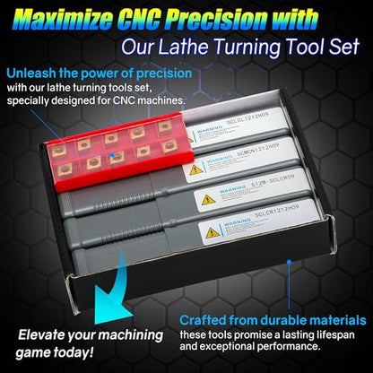 Indexable Lathe Turning Tool 1/2" 12mm Shank 14PCS Kit, 4PCS Metal Lathe Tools Holder 10PCS CCMT09T304 Carbide Insert for Turning Boring Grooving, SCMCN1212H09/SCLCL1212H09/SCLCR1212H09/S12M-SCLCR09 - style: 4pcs 1/2'' 12mm 09Shanks+10pcs Inserts