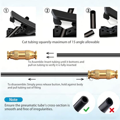 3/8" DOT Brass Push to Connect Air Brake Fitting, 4 Pack Pneumatic Tube Union Connector, 3/8Inch Tube OD Push-in Fitting for Truck Trailer Air Lines & Industrial Piping Systems - size: 3/8inch