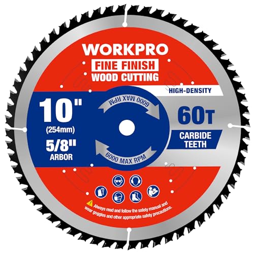 WORKPRO 10" Circular Saw Blade, 60T Fine Finish Wood Cutting - size: 10 INCH