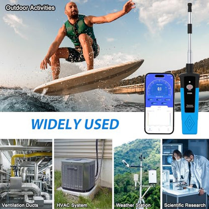 Hot Wire Anemometer Handheld CFM Meter with Bluetooth APP, Telescopic Probe