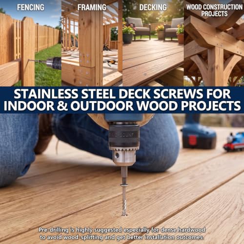 #10x2 inch Stainless Steel Deck Screws 360 PCS Wood Screws with T25 Bit - size: #10*2"-360pcs