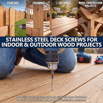 #10x2 inch Stainless Steel Deck Screws 360 PCS Wood Screws with T25 Bit - size: #10*2"-360pcs